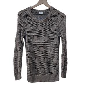 Madewell Wallace Fishnet Knit Sweater S Metallic Linen Taupe Polka Dot Crochet
